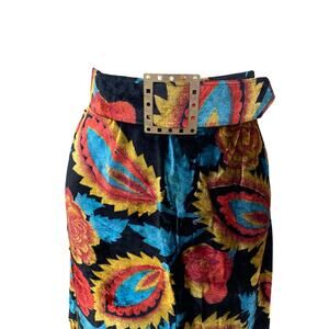 Vintage Velvet Velour Paisley Floral Belted Maxi Skirt Size Small
